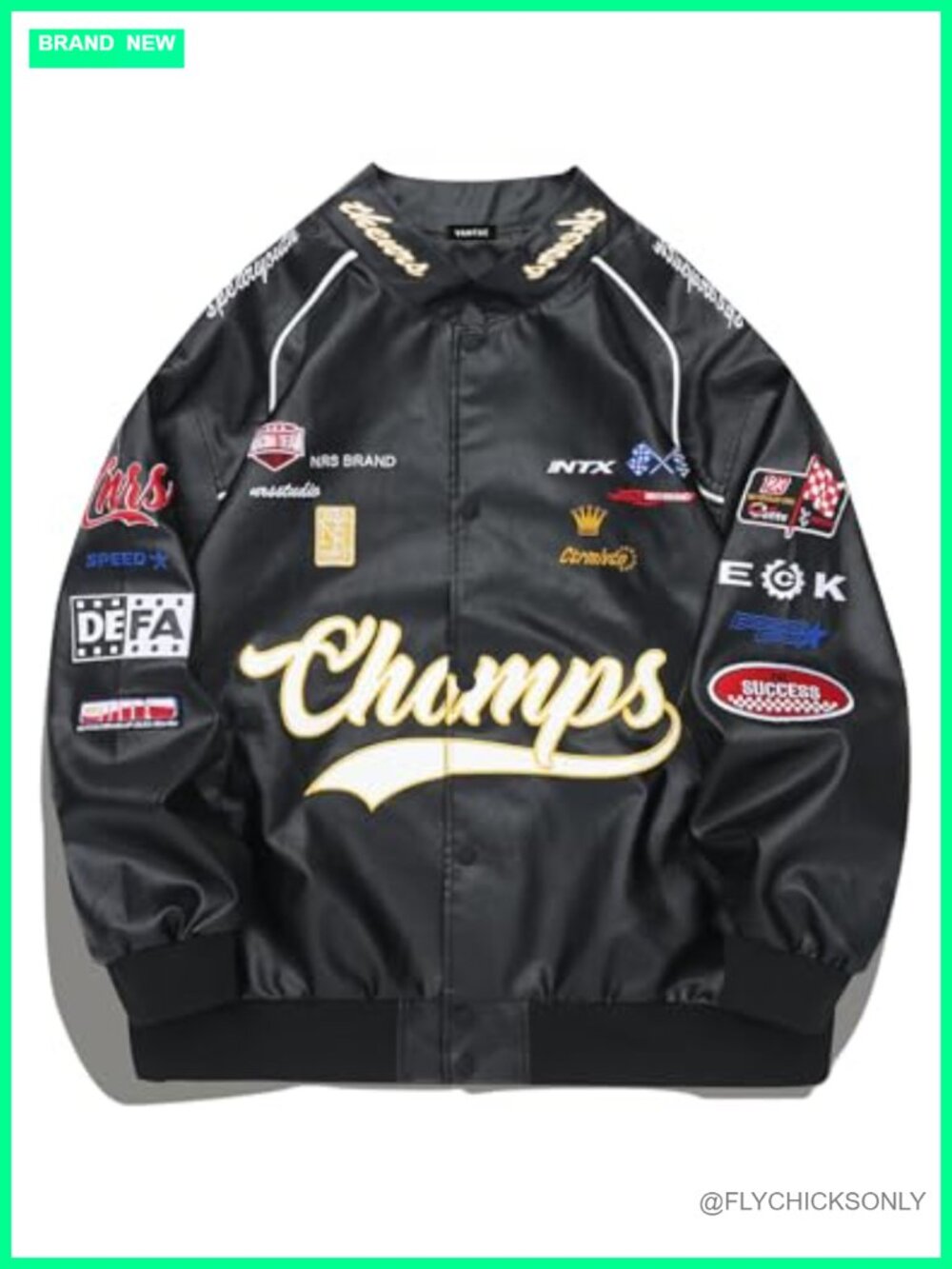 Faux Leather Motocross Racing Varsity Bomber Jacket Oversized Streetwear